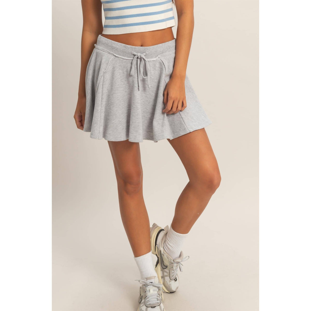 Acid Washed Mid Waist Flowy Skort