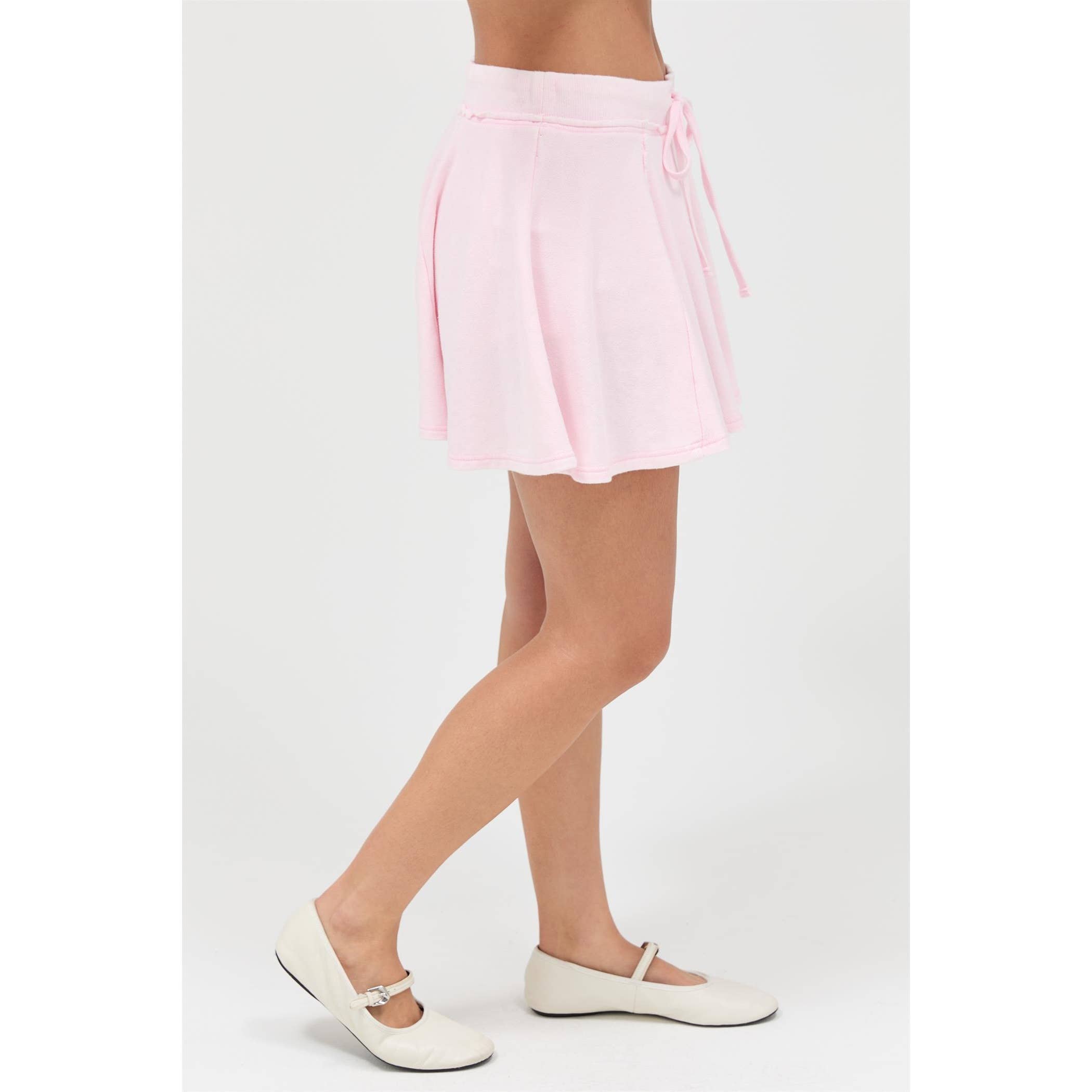 Acid Washed Mid Waist Flowy Skort