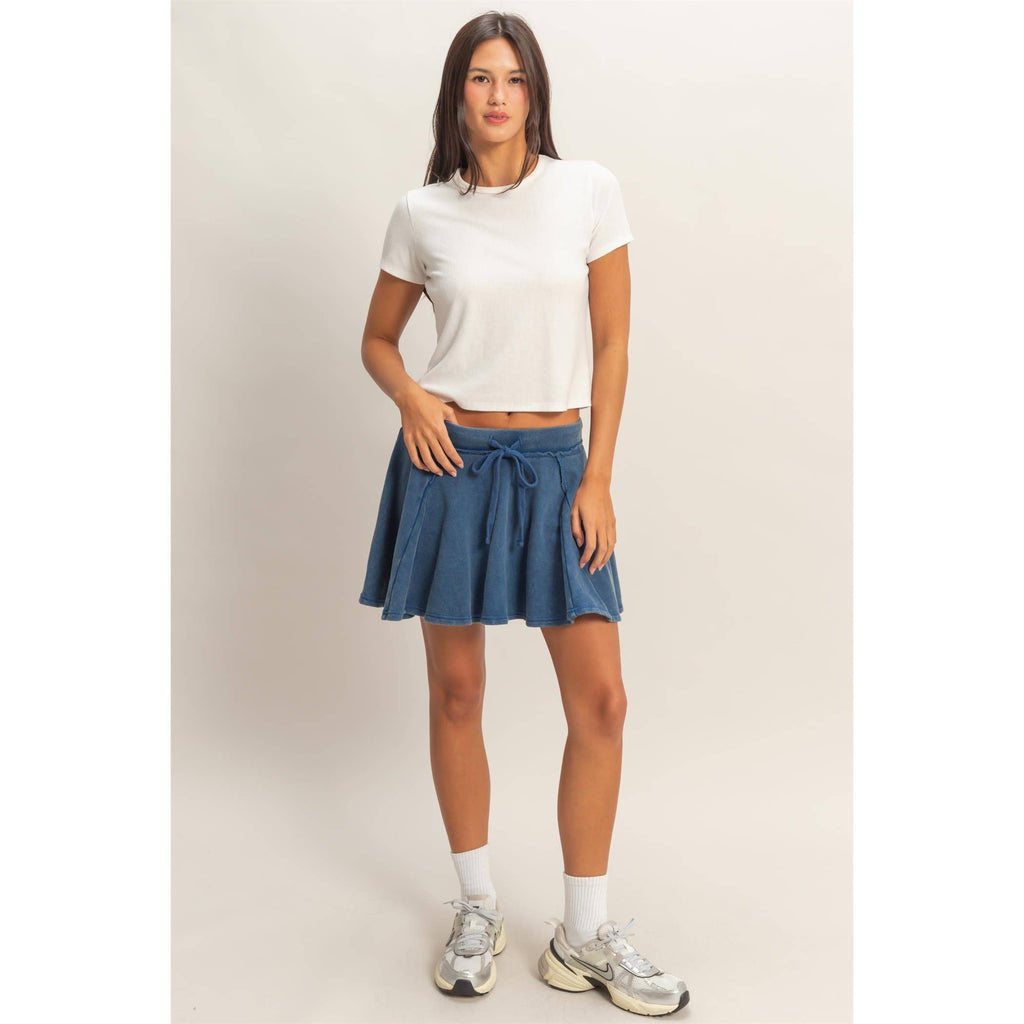 Acid Washed Mid Waist Flowy Skort