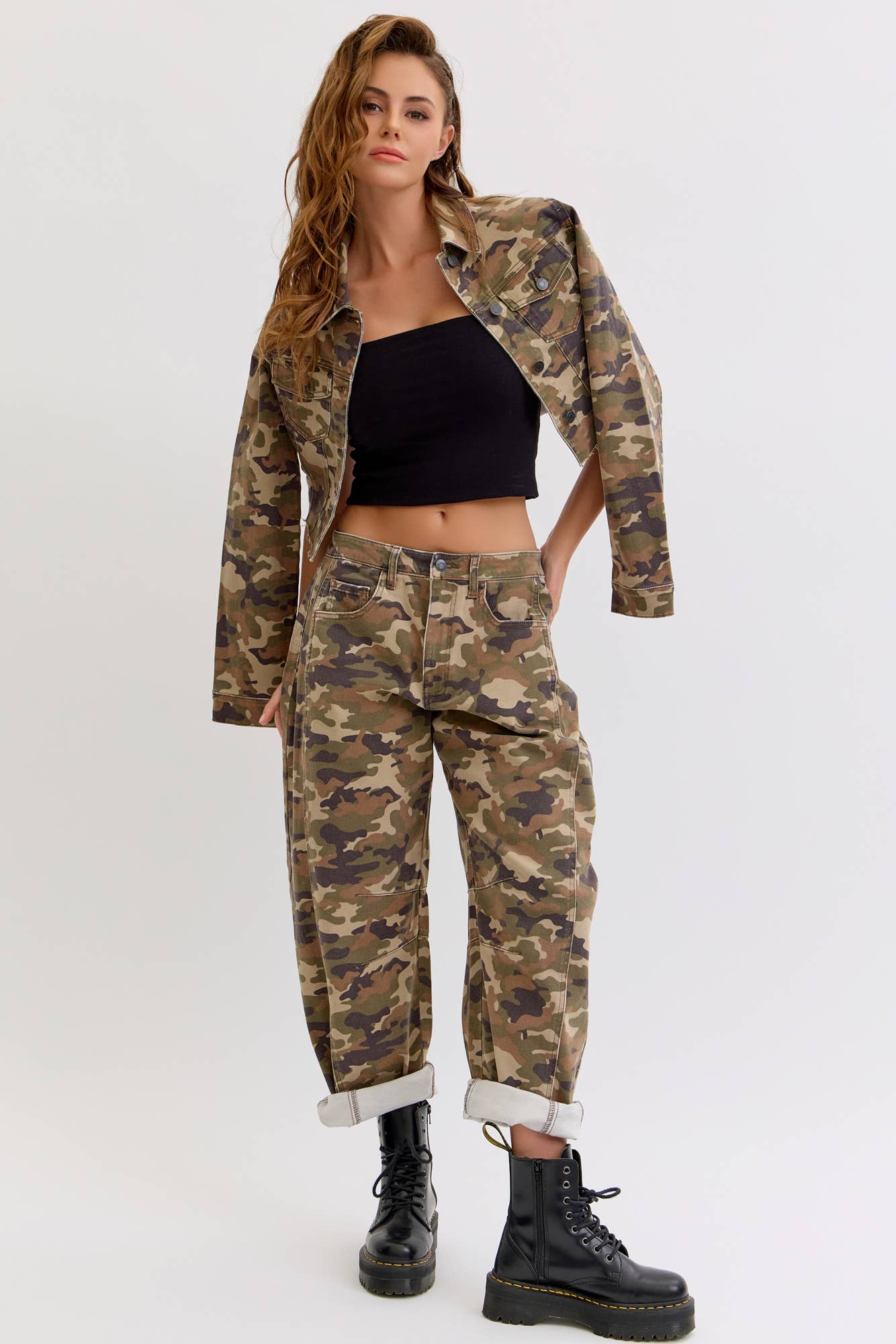 Camo Mid Waisted Barrel Jean
