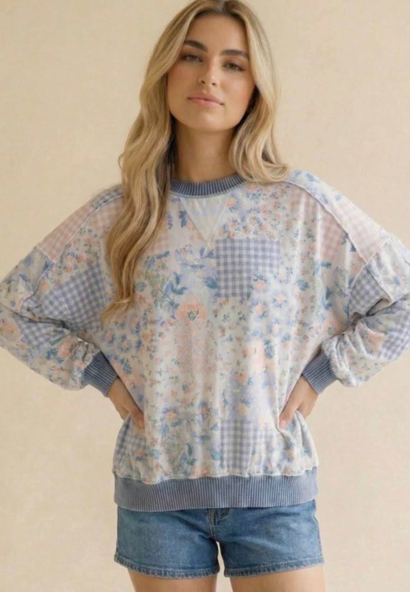 Patchwork Floral Crew Neck