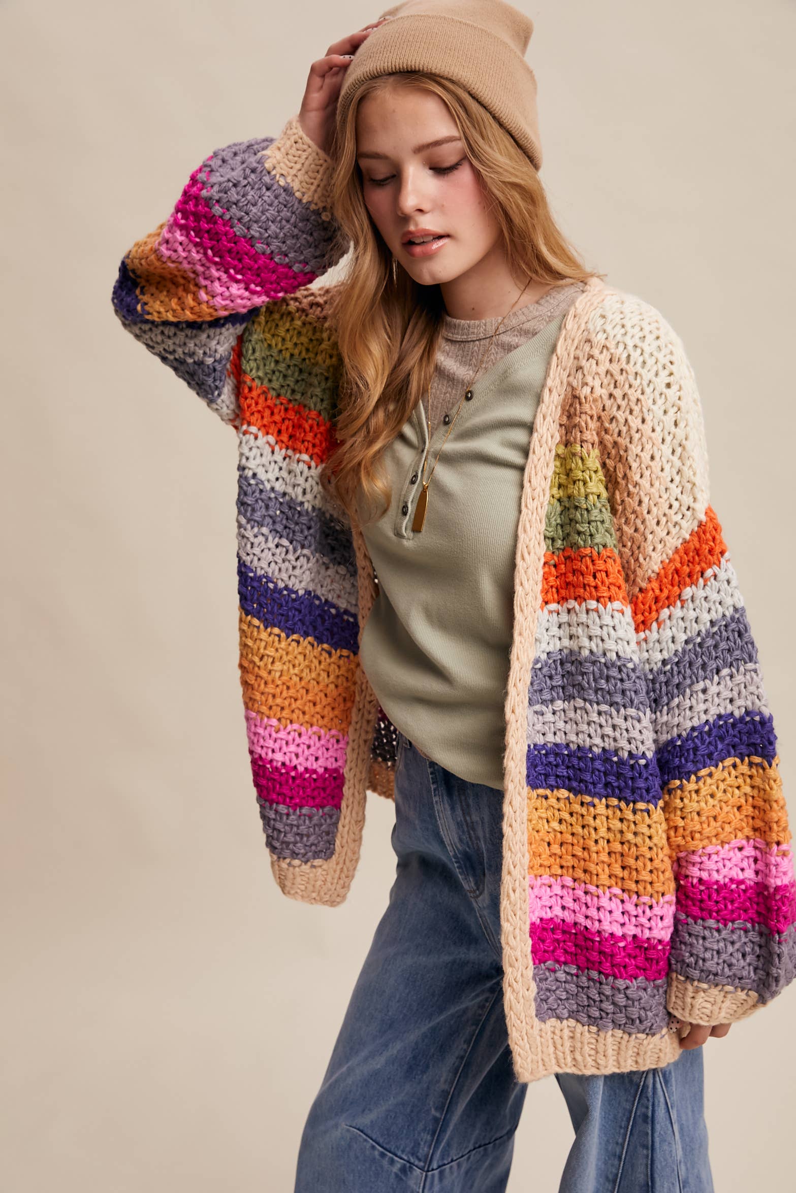 Rainbow Hand-Crochet Cardigan