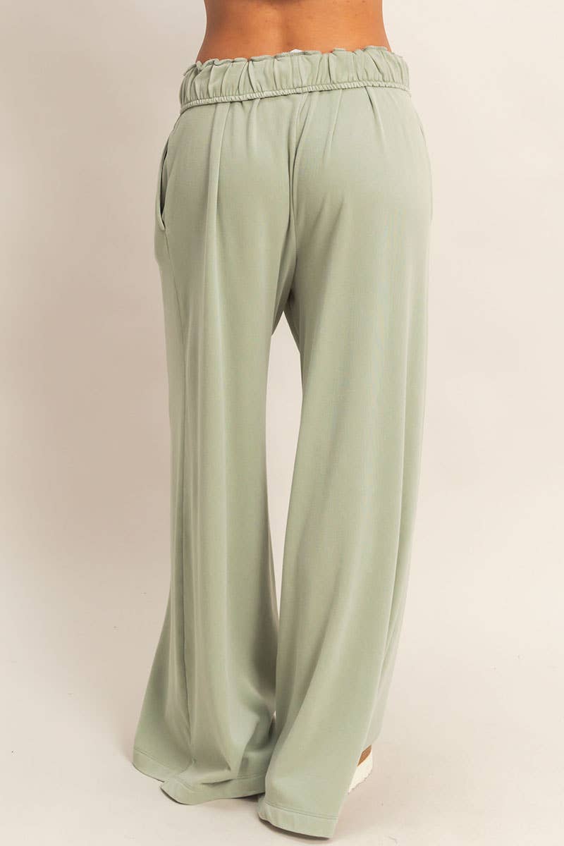 Fold Over Waist Wide Leg Sweatpant
