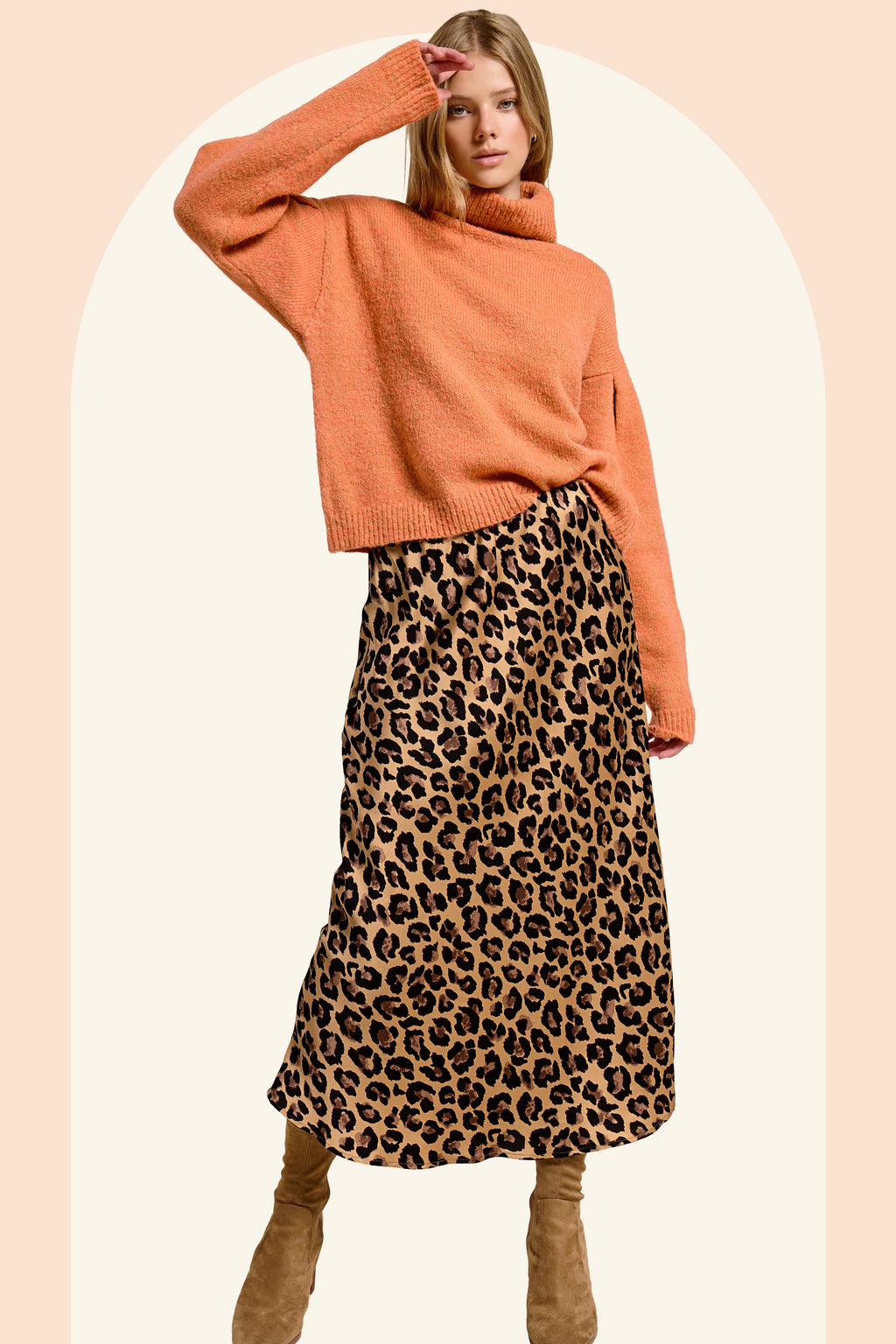 Midi Satin Leopard Skirt