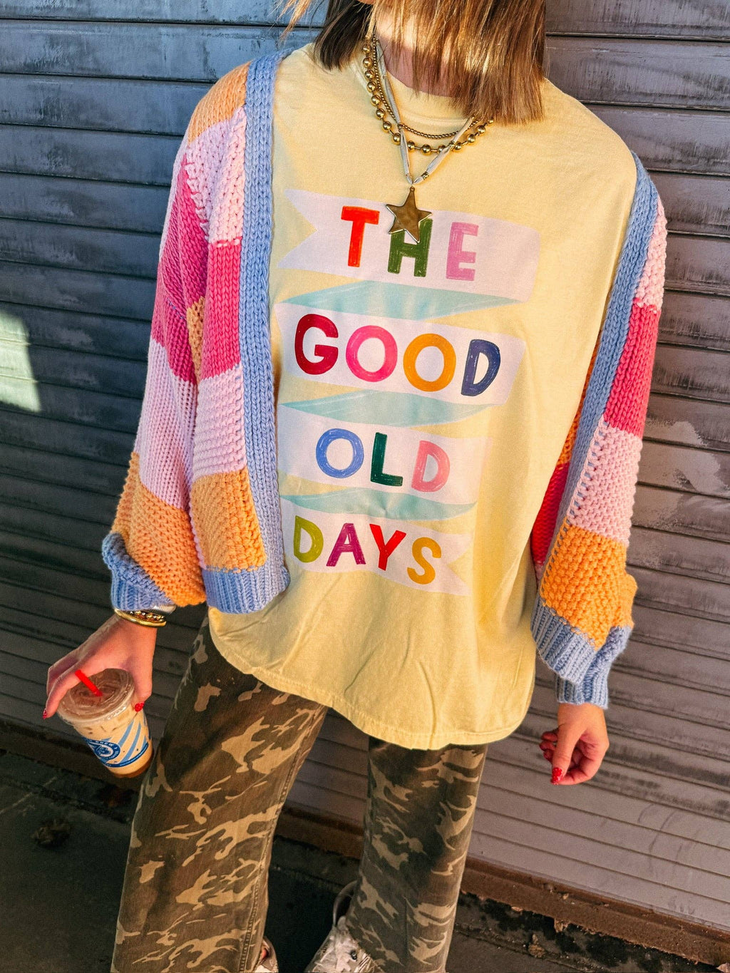 Good old days banner graphic tee - butter yellow