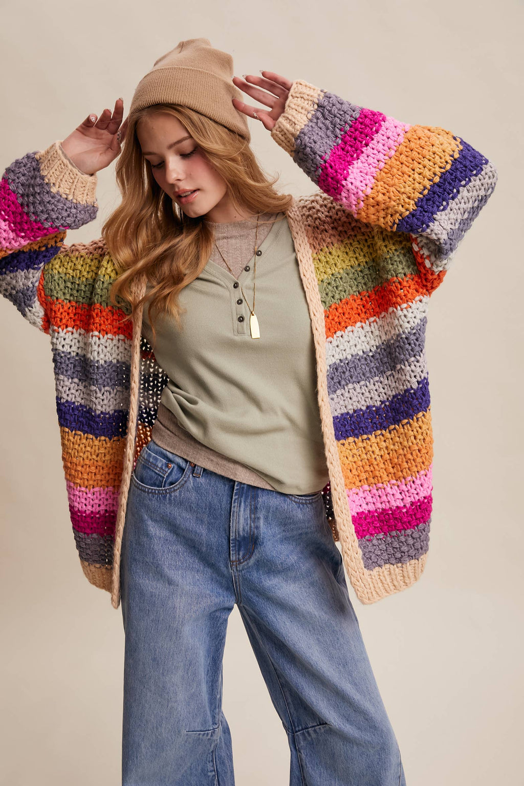 Rainbow Hand-Crochet Cardigan