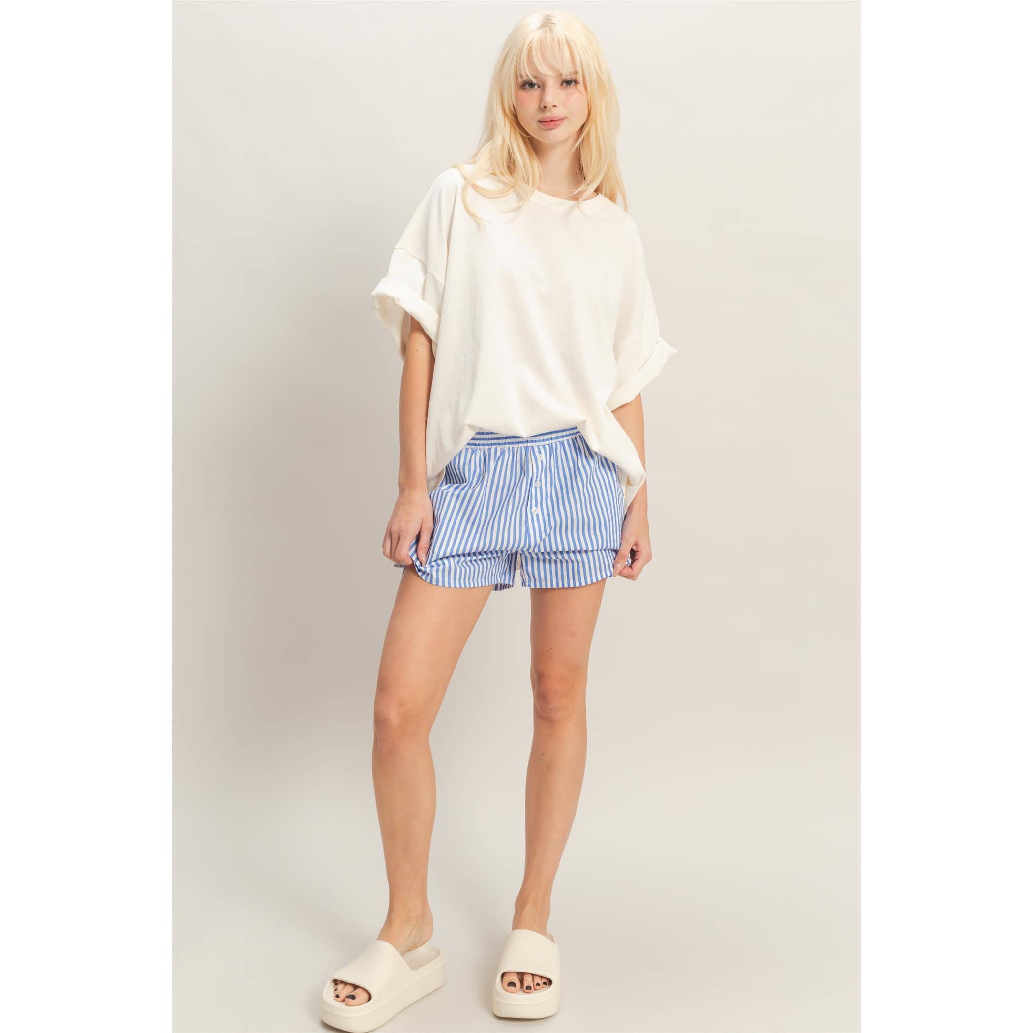 Striped Elastic Waist Boxer Shorts