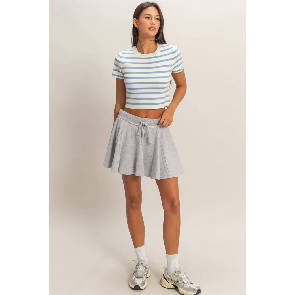 Acid Washed Mid Waist Flowy Skort
