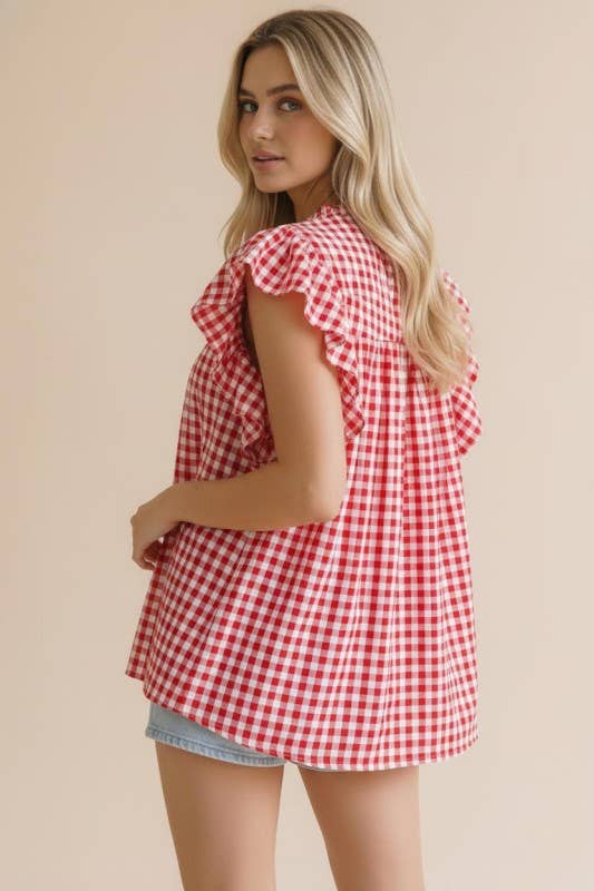 Plus Red Gingham Blouse