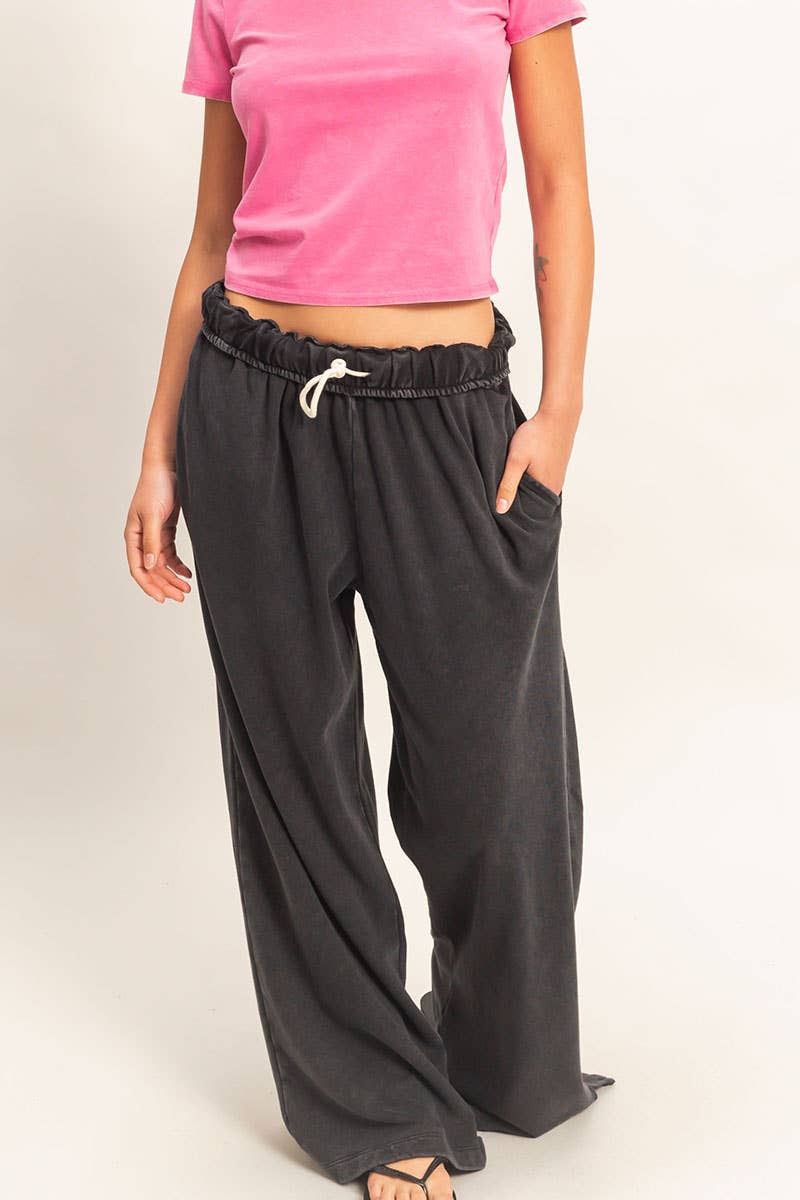 Fold Over Waist Wide Leg Sweatpant