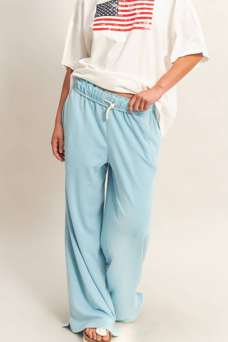 Fold Over Waist Wide Leg Sweatpant