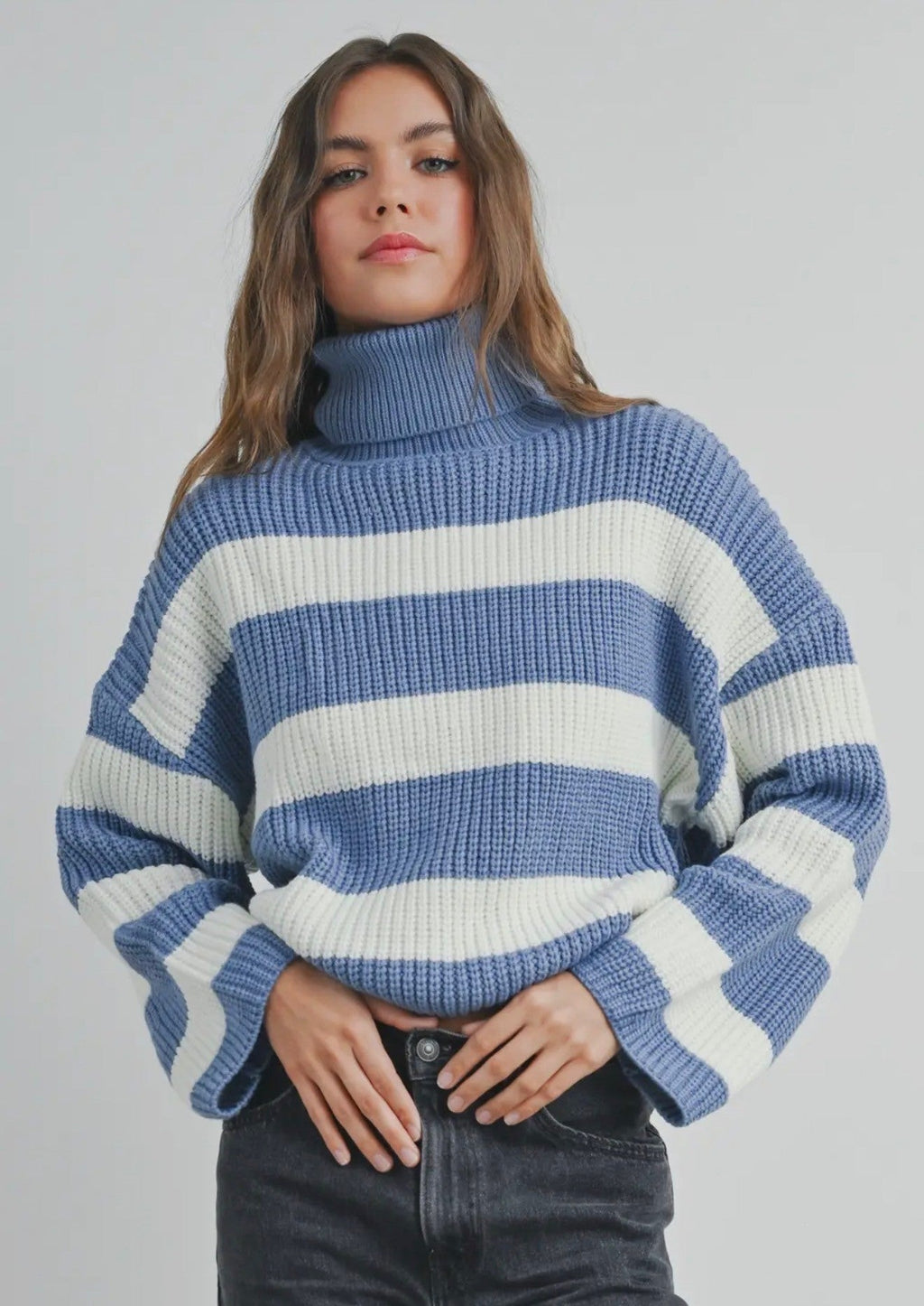 Chunky Turtleneck Stripe Sweater