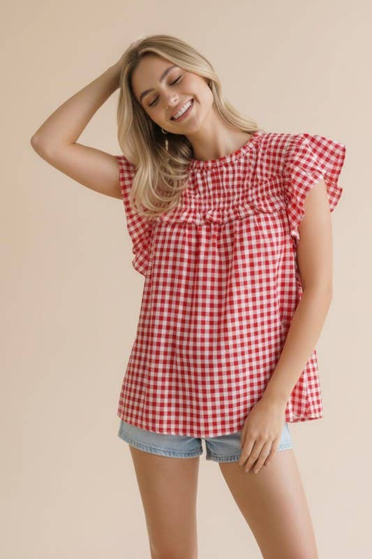 Plus Red Gingham Blouse