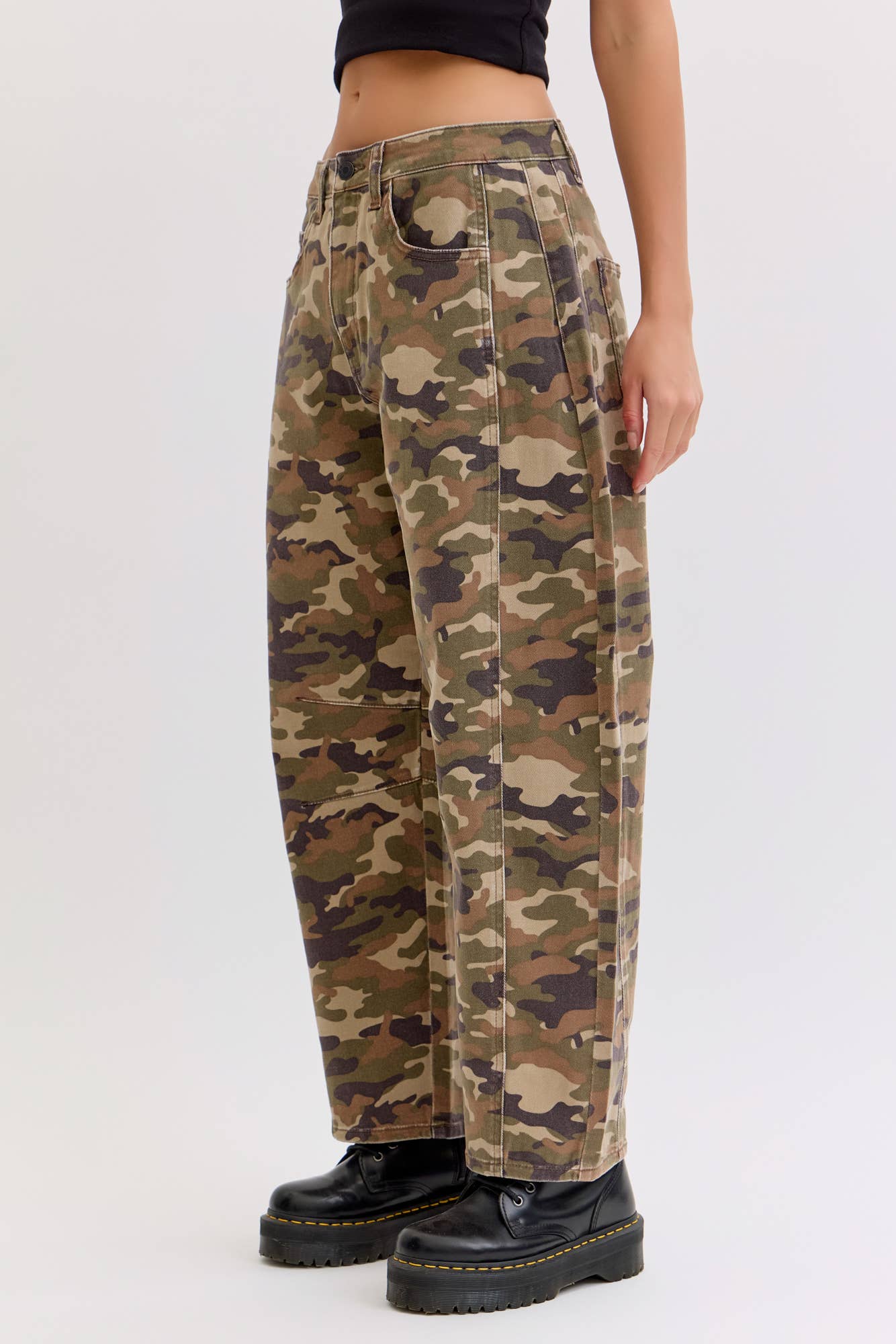 Camo Mid Waisted Barrel Jean