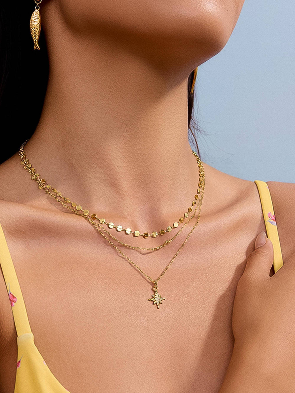 18K Non-Tarnish Layered Star Necklace