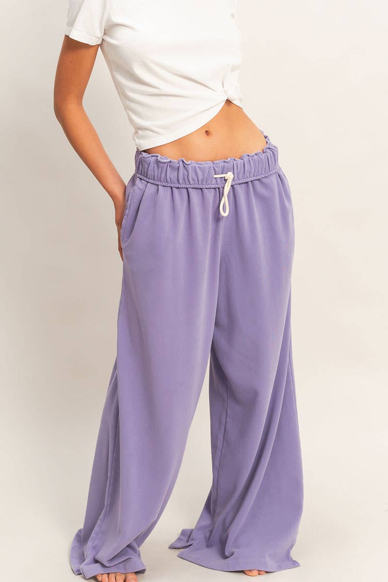Fold Over Waist Wide Leg Sweatpant