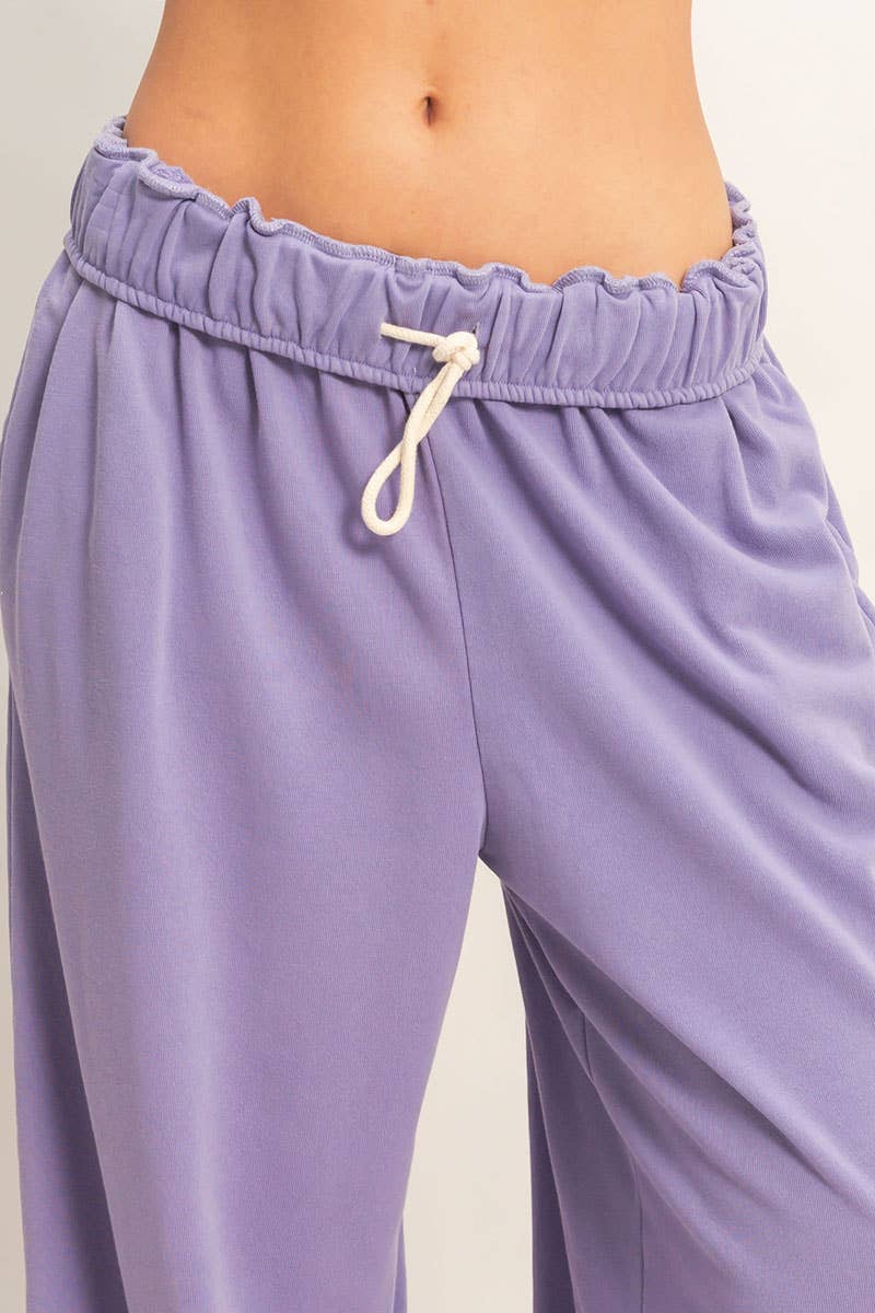 Fold Over Waist Wide Leg Sweatpant