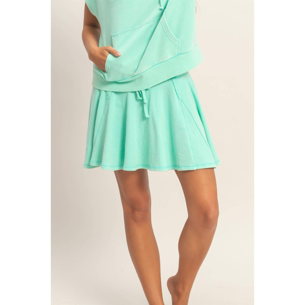 Acid Washed Mid Waist Flowy Skort