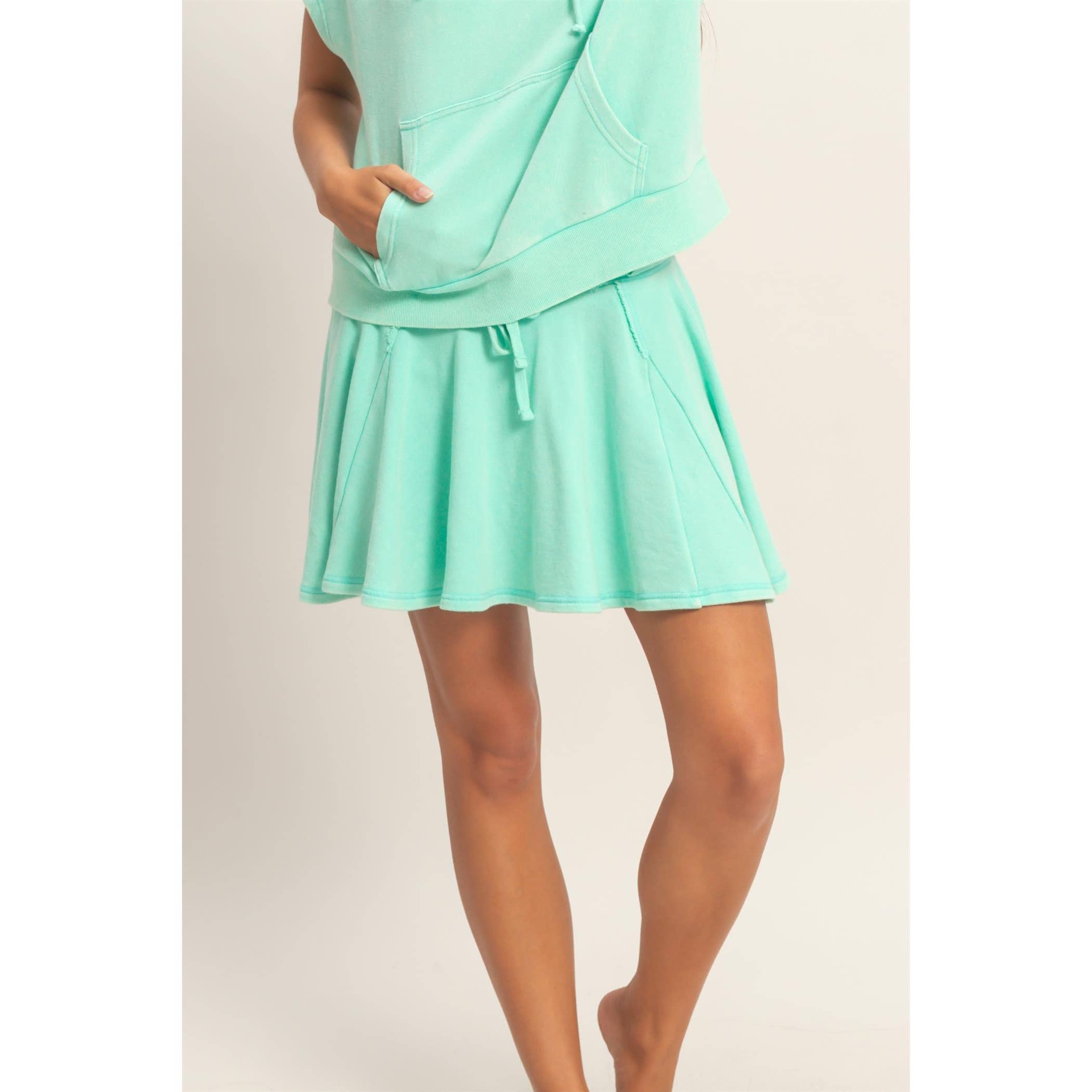 Acid Washed Mid Waist Flowy Skort
