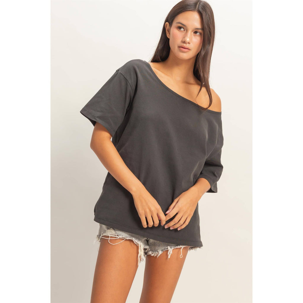 Boat Neck Short Sleeve Basic Tee