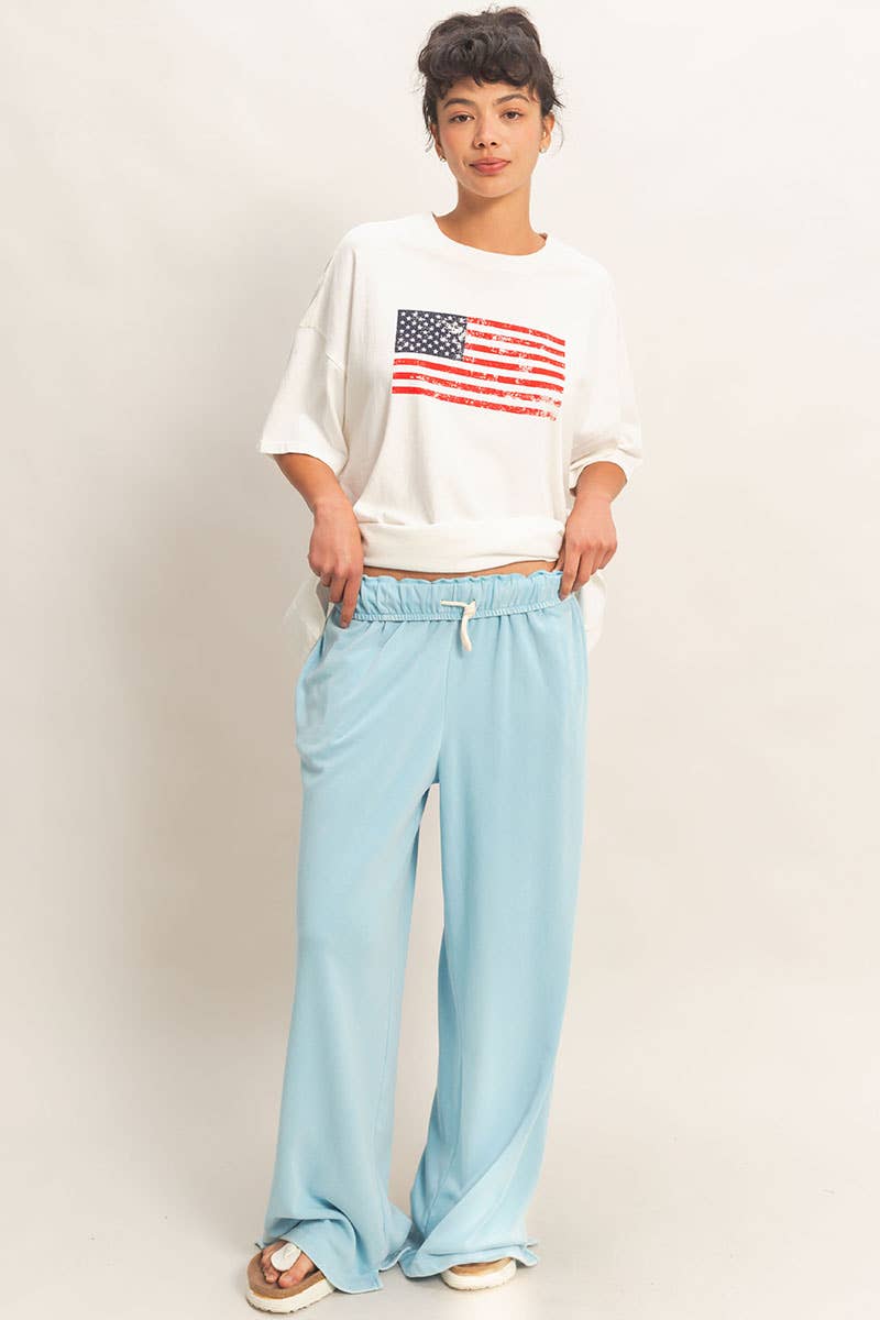 Fold Over Waist Wide Leg Sweatpant