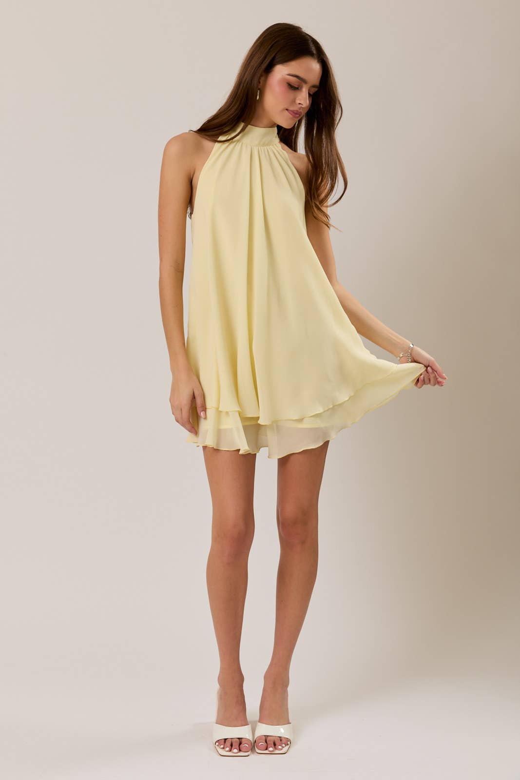 Halter Neck Ruffle Hem Mini Dress