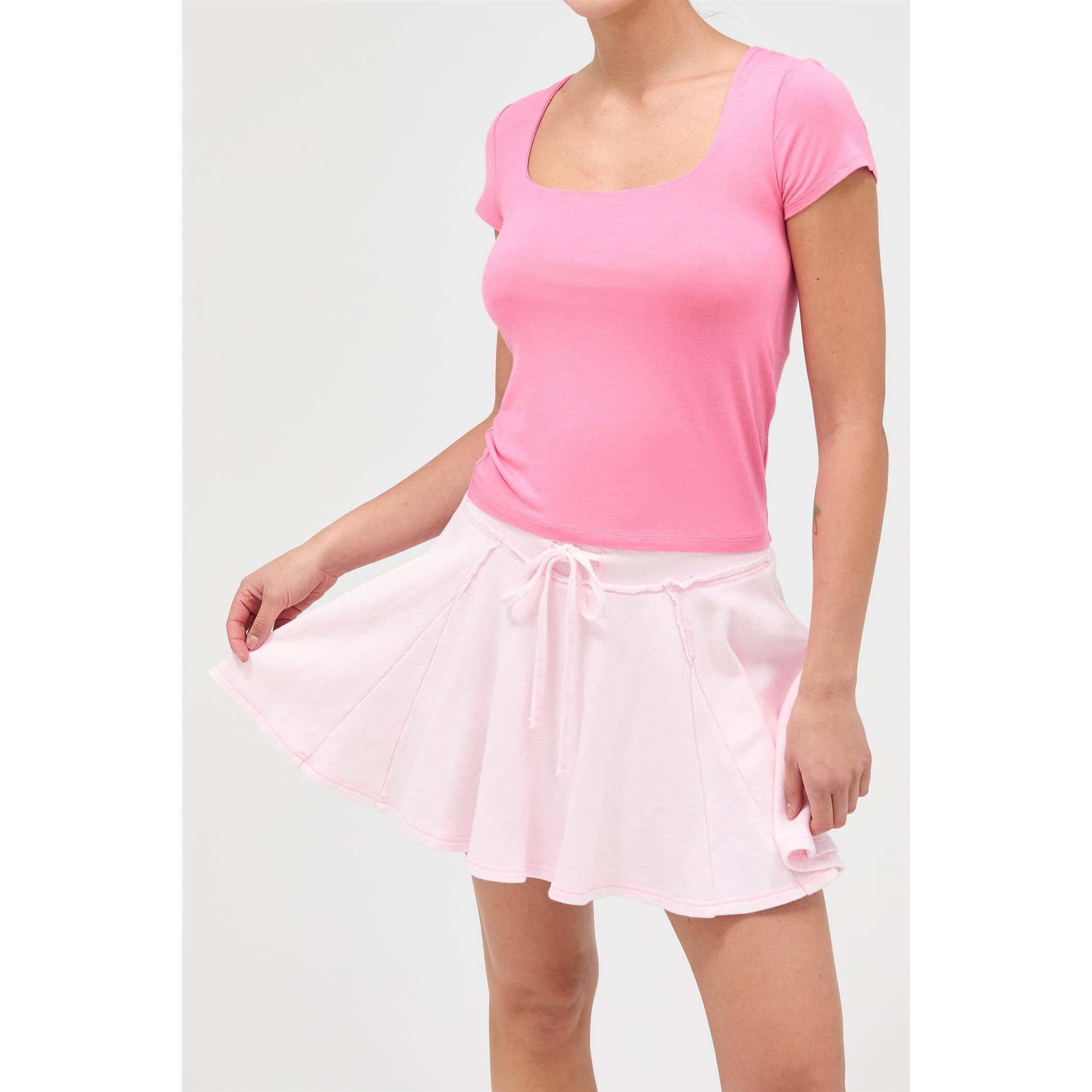 Acid Washed Mid Waist Flowy Skort