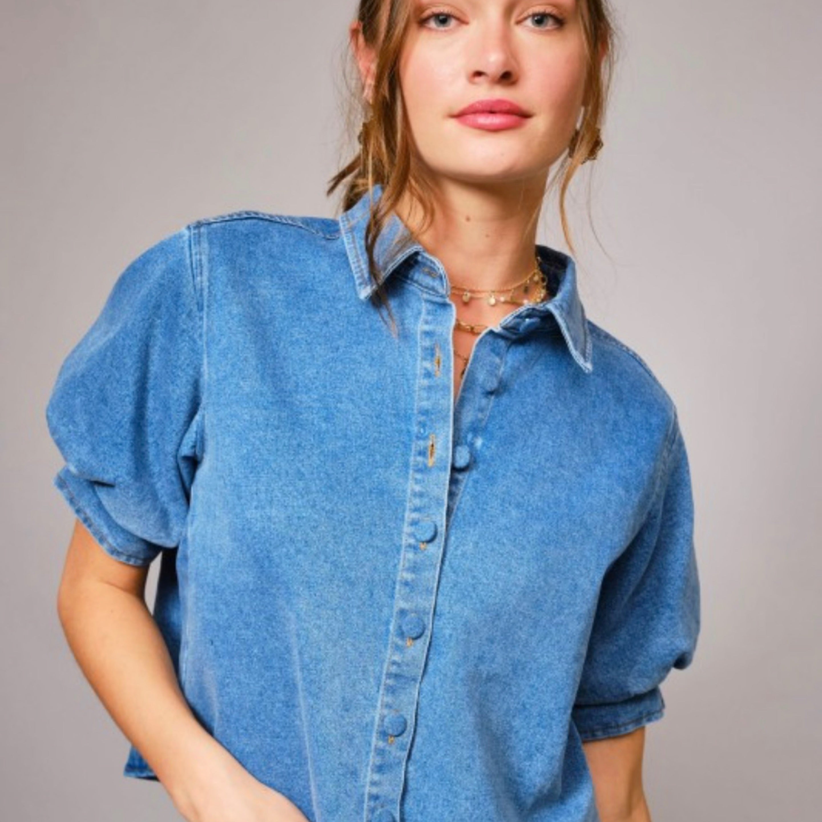 Puff Sleeve Denim Shirt