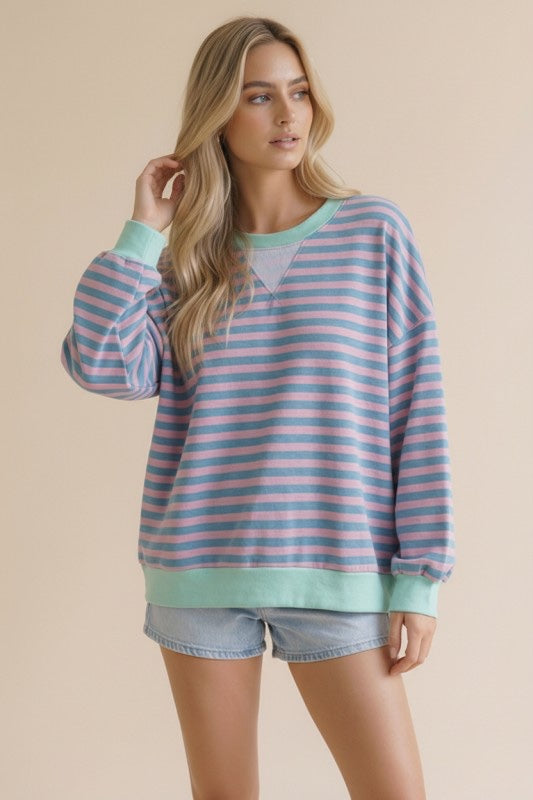 Plus Size Stripe Crew Neck