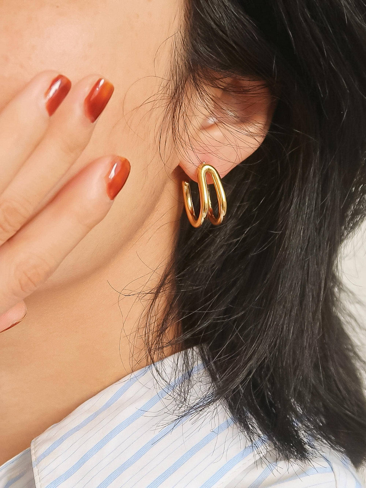 18K Gold Non-Tarnish C Hoop Earring