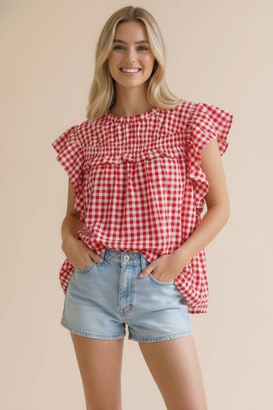 Plus Red Gingham Blouse