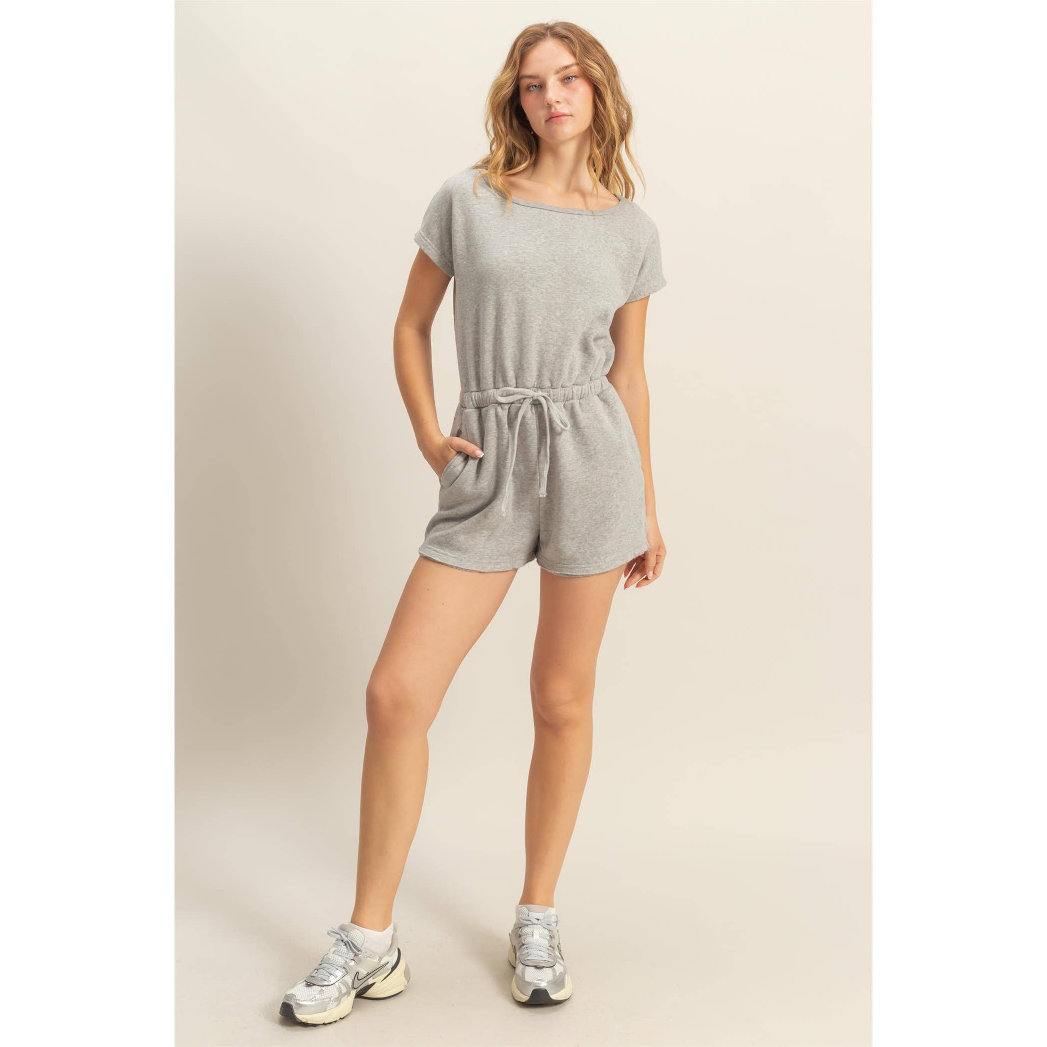 Cap Sleeve Drawstring Waist Romper