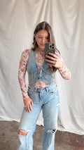 pink floral sheer top