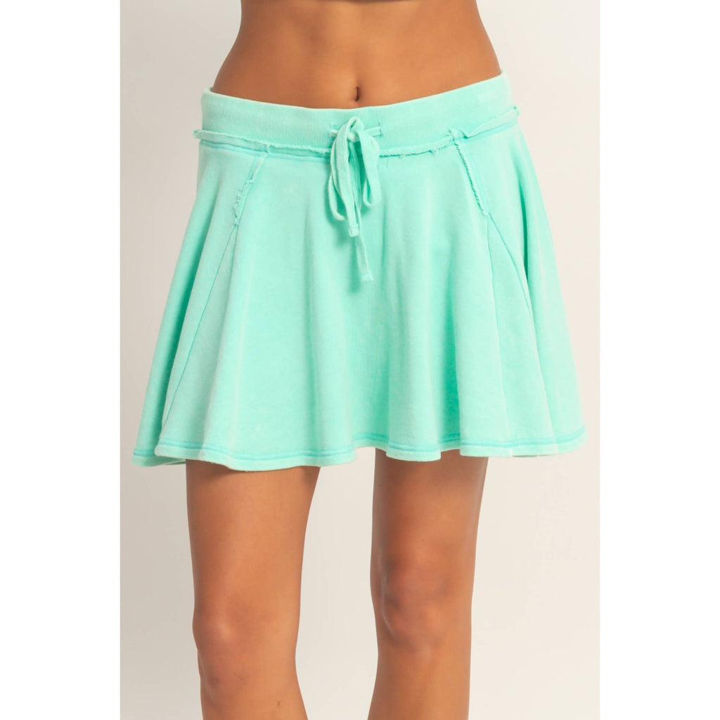 Acid Washed Mid Waist Flowy Skort