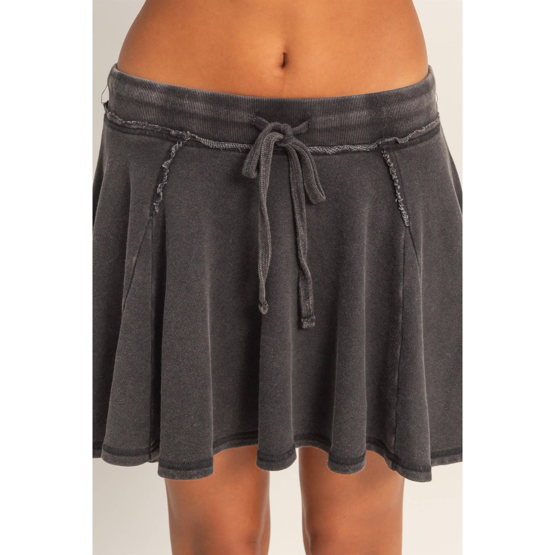 Acid Washed Mid Waist Flowy Skort