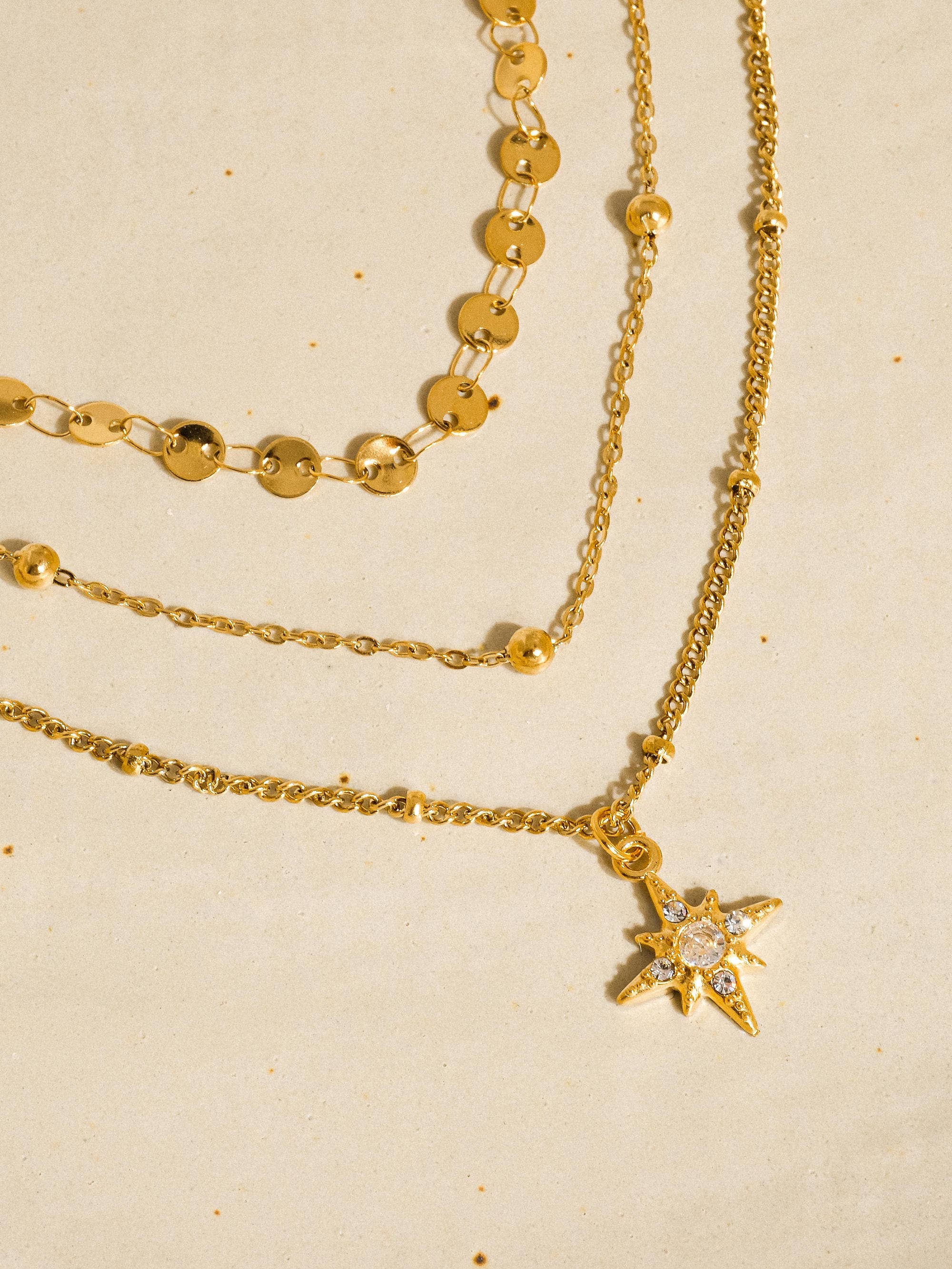 18K Non-Tarnish Layered Star Necklace