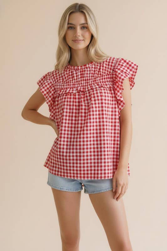 Plus Red Gingham Blouse