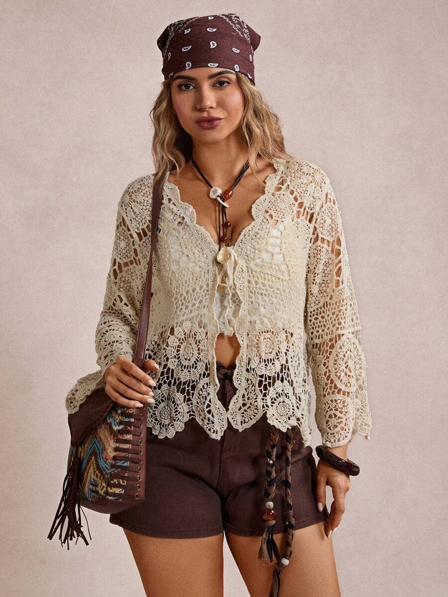 Boho Crochet Lace Cutout Top