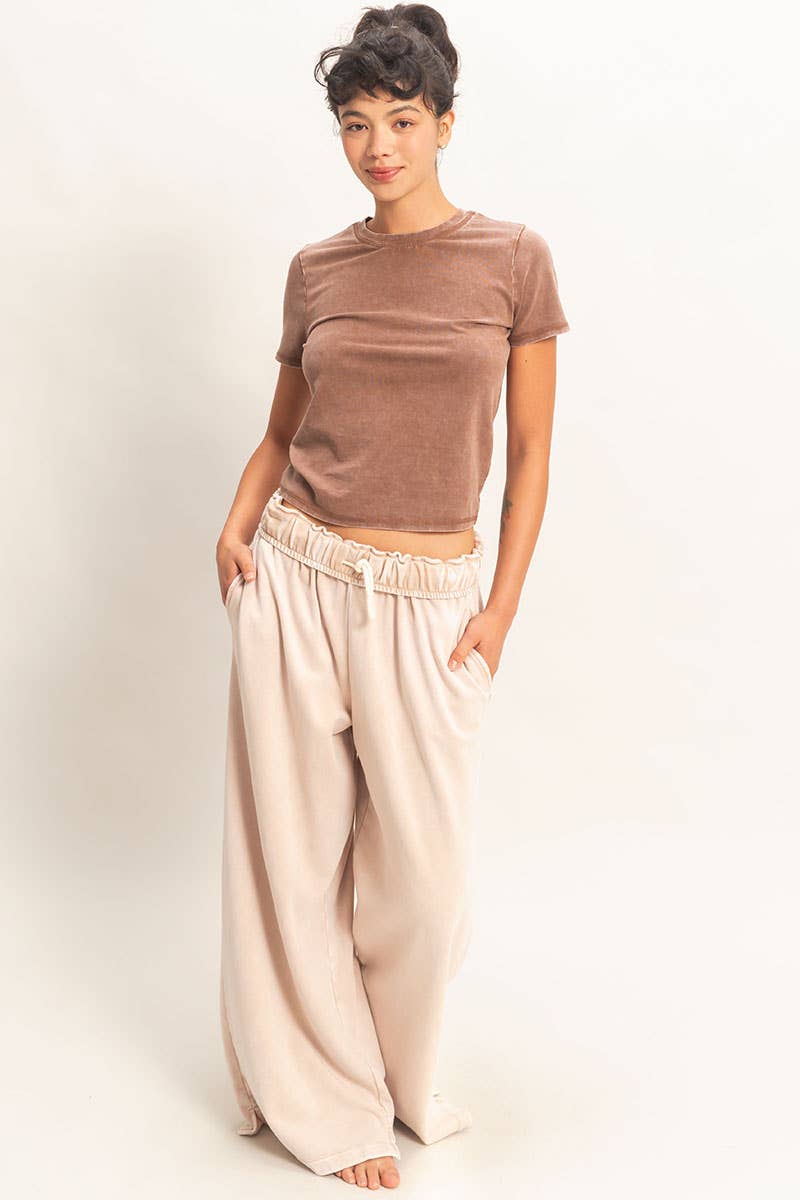 Fold Over Waist Wide Leg Sweatpant
