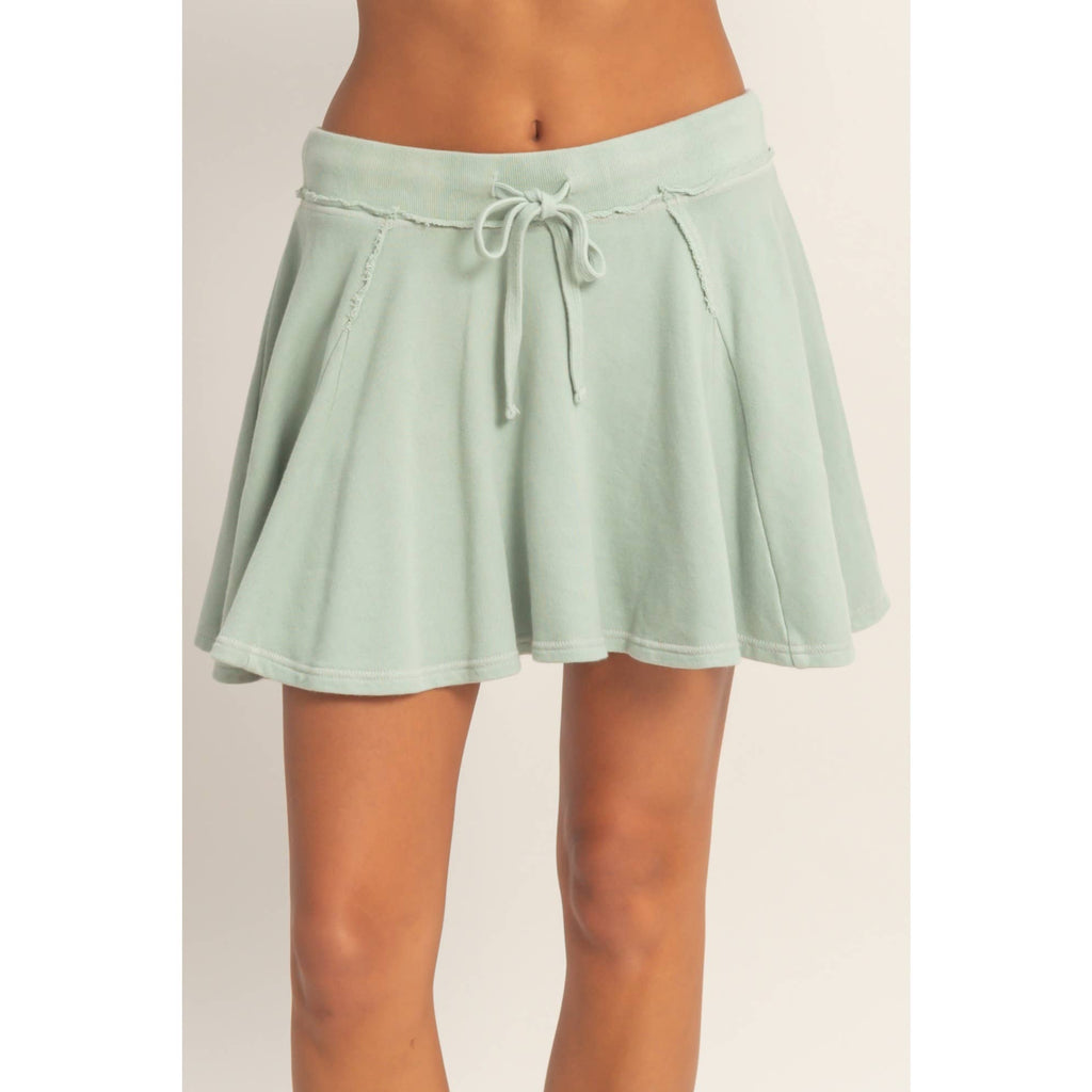 Acid Washed Mid Waist Flowy Skort