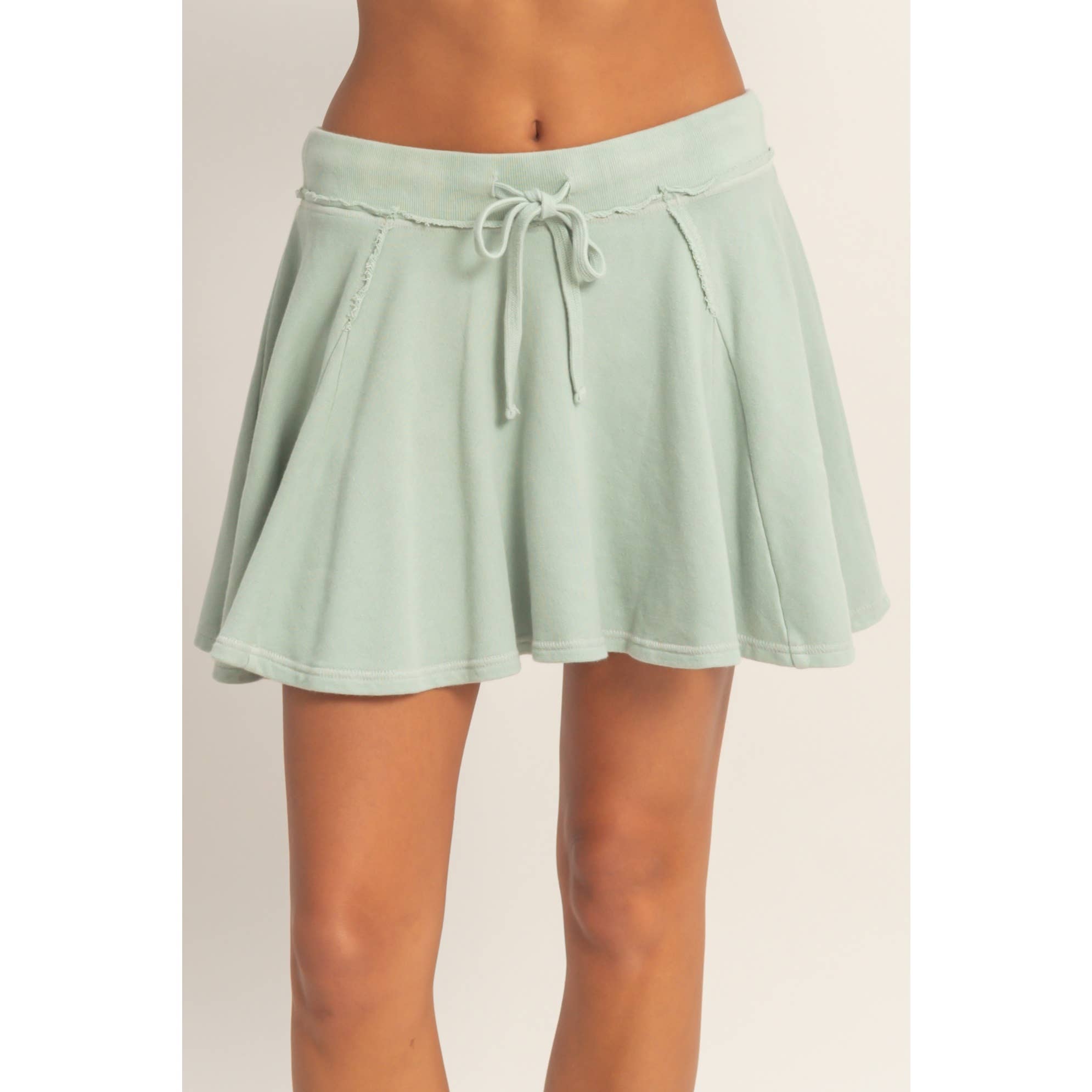 Acid Washed Mid Waist Flowy Skort
