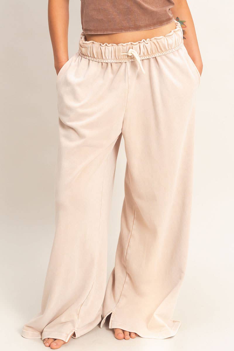 Fold Over Waist Wide Leg Sweatpant