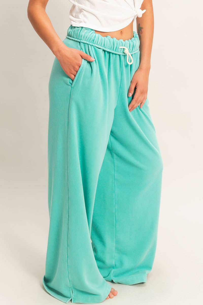 Fold Over Waist Wide Leg Sweatpant