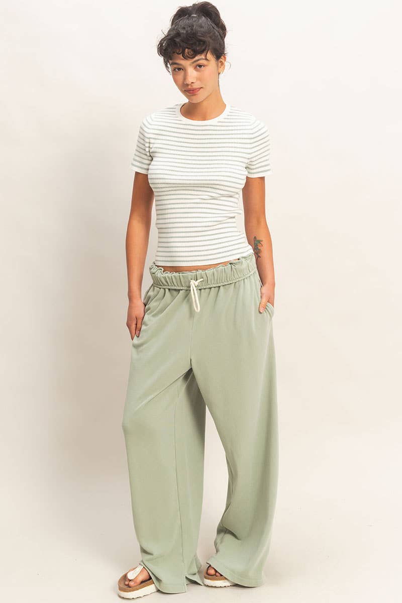 Fold Over Waist Wide Leg Sweatpant
