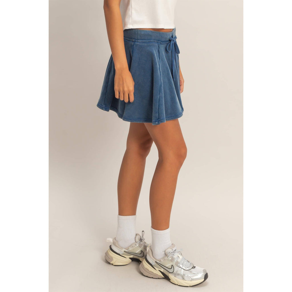 Acid Washed Mid Waist Flowy Skort