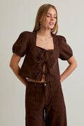 Brown Tie Front Top