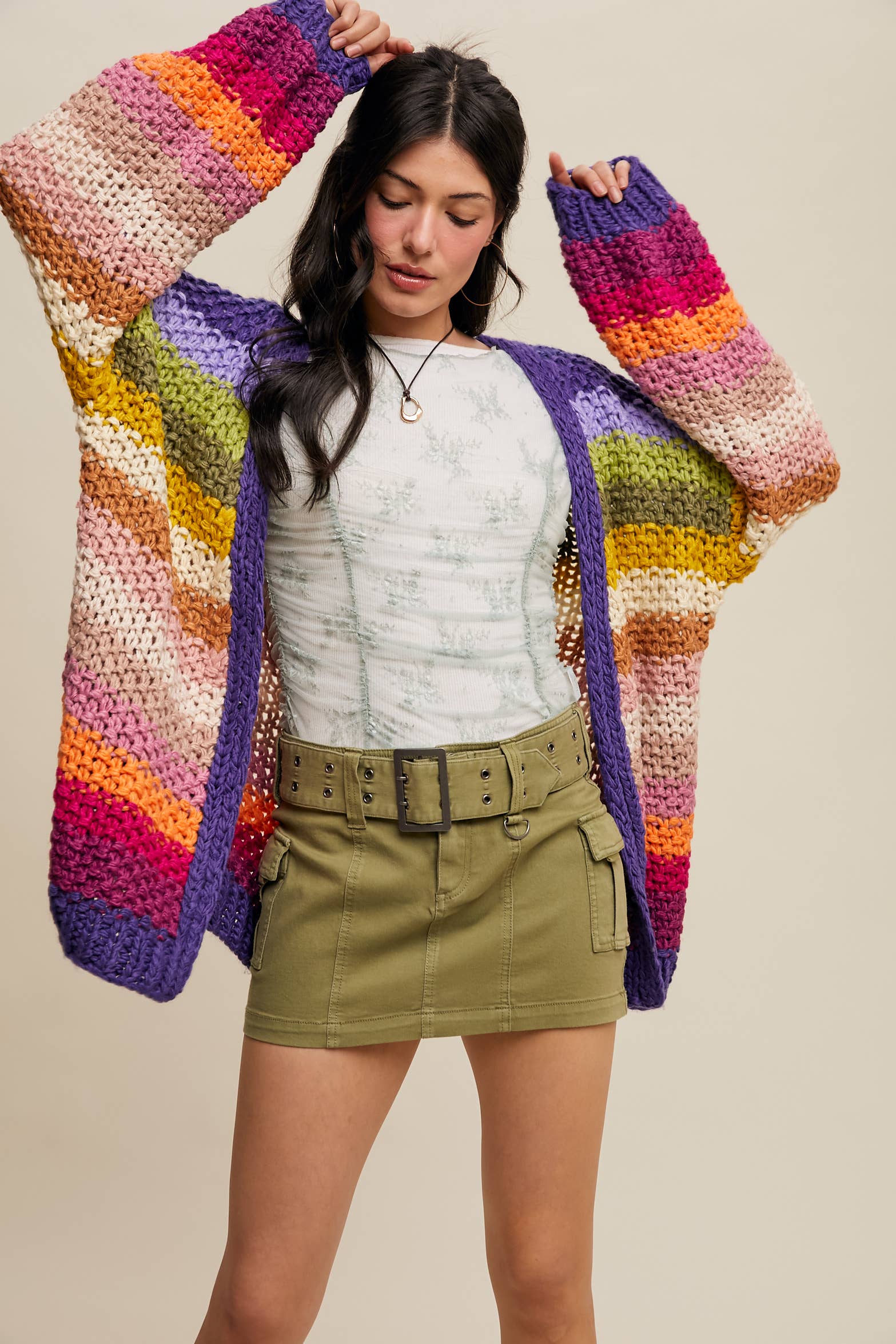 Rainbow Hand-Crochet Cardigan