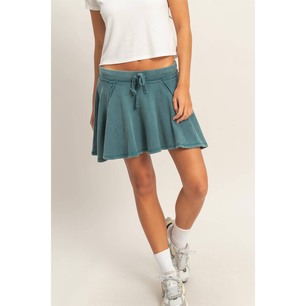 Acid Washed Mid Waist Flowy Skort