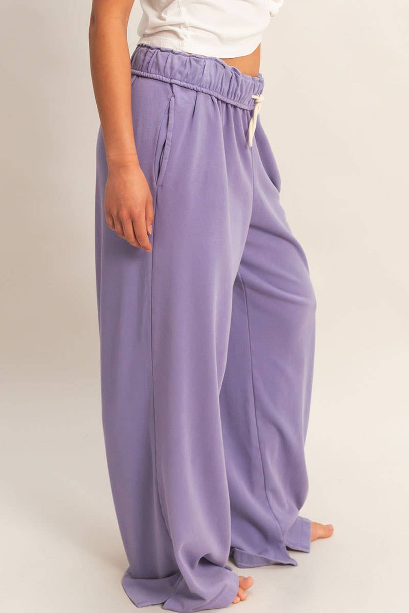 Fold Over Waist Wide Leg Sweatpant