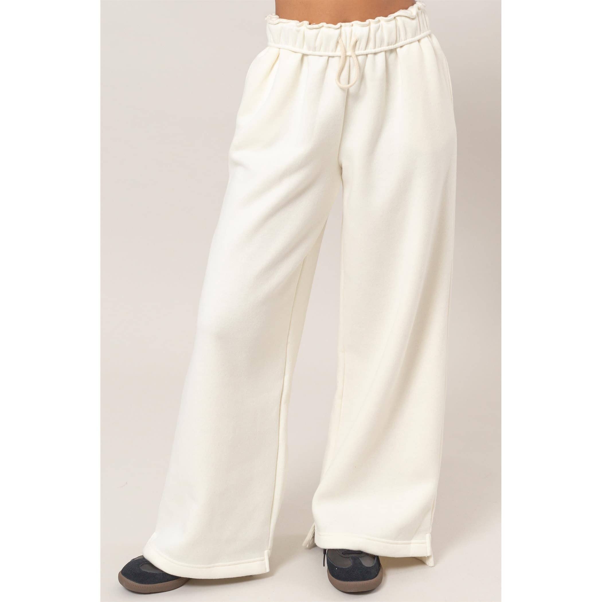 Fold Over Waist Wide Leg Sweatpant